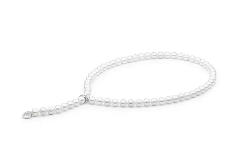 Elegante Matinee Perlenkette weiß rund 8-9 mm, 55 cm, Zirkonia-Schmuckverschluss 925er Silber mit Perle, Gaura Pearls, Estland -Bild2